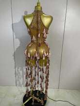 Load image into Gallery viewer, Siena Mesh Bodysuit Tassel Dress
