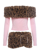 Load image into Gallery viewer, Leopard Fur Skirt Set

