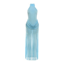 Load image into Gallery viewer, Velvet Ruched Tassel Backless Dress
