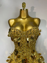 Load image into Gallery viewer, Gold Rhinestone Sequins Mini Dress
