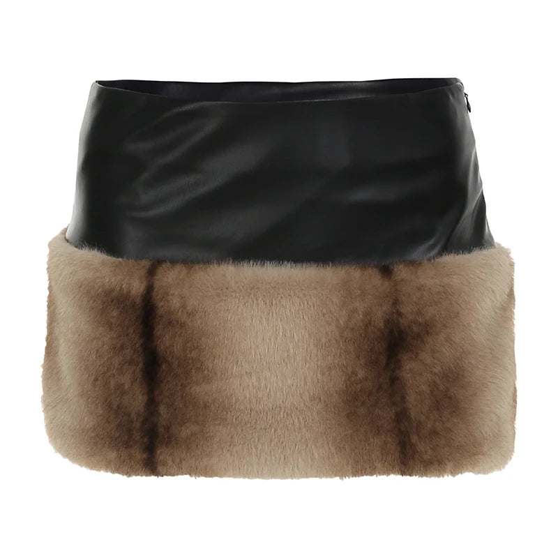 Tie Dye Furry Leather Mini Skirt