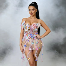 Load image into Gallery viewer, Floral Petal Mesh Mini Dress
