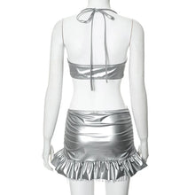 Load image into Gallery viewer, Silver Leather Ruffles Skirt Set FancySticated
