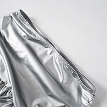 Load image into Gallery viewer, Silver Leather Ruffles Skirt Set FancySticated
