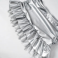 Load image into Gallery viewer, Silver Leather Ruffles Skirt Set FancySticated
