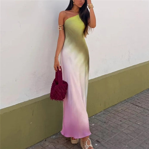 Tie Dye Asymmetric Satin Dress FancySticated