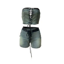 Load image into Gallery viewer, Tie Up Denim Short Set FancySticated
