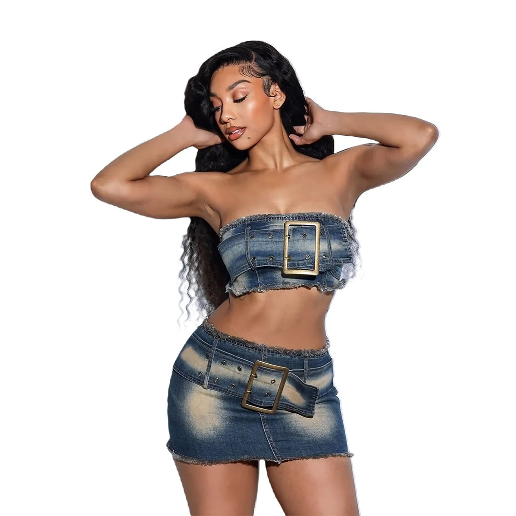 Yaya Denim Skirt Set FancySticated