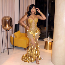 Load image into Gallery viewer, Gold Sequin Mesh Maxi Dress
